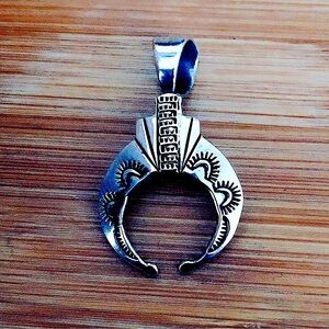 $228  Signed Navajo 14K Gold & Sterling Estate Naja  Marked RT 14K STERLING